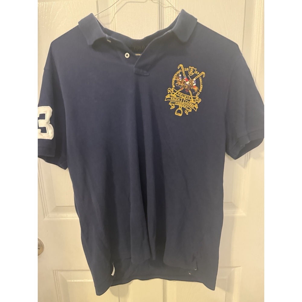 Polo Ralph Lauren Polo Shirt Mens XL Navy Custom Slim Fit Crest Triple Pony #3